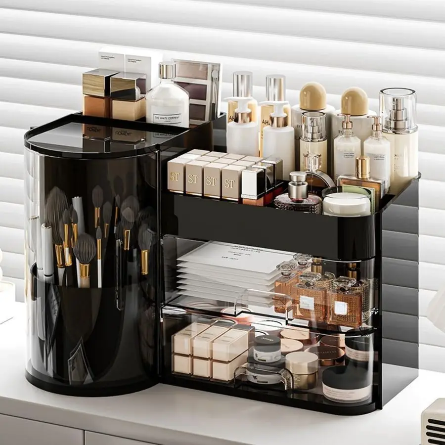 Organizer with Rotating Brush Holder Cosmetic Organizer with Drawers Countertop Skincare Organizer for Vanity,Cosmetic Display C
Organizer with Rotating Brush Holder Cosmetic Organizer with Drawers Countertop Skincare Organizer for Vanity,Cosmetic Display C
