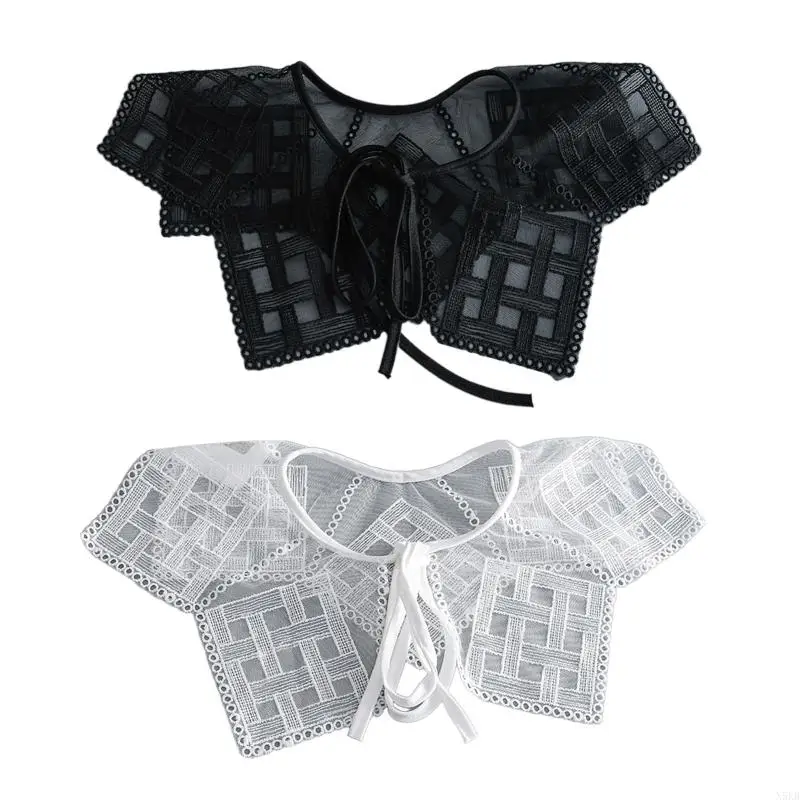 N5KB Women Lace Mesh Shawl Collar Embroidery Checkered Plaid Shrug Triangular Capelet
N5KB Women Lace Mesh Shawl Collar Embroidery Checkered Plaid Shrug Triangular Capelet