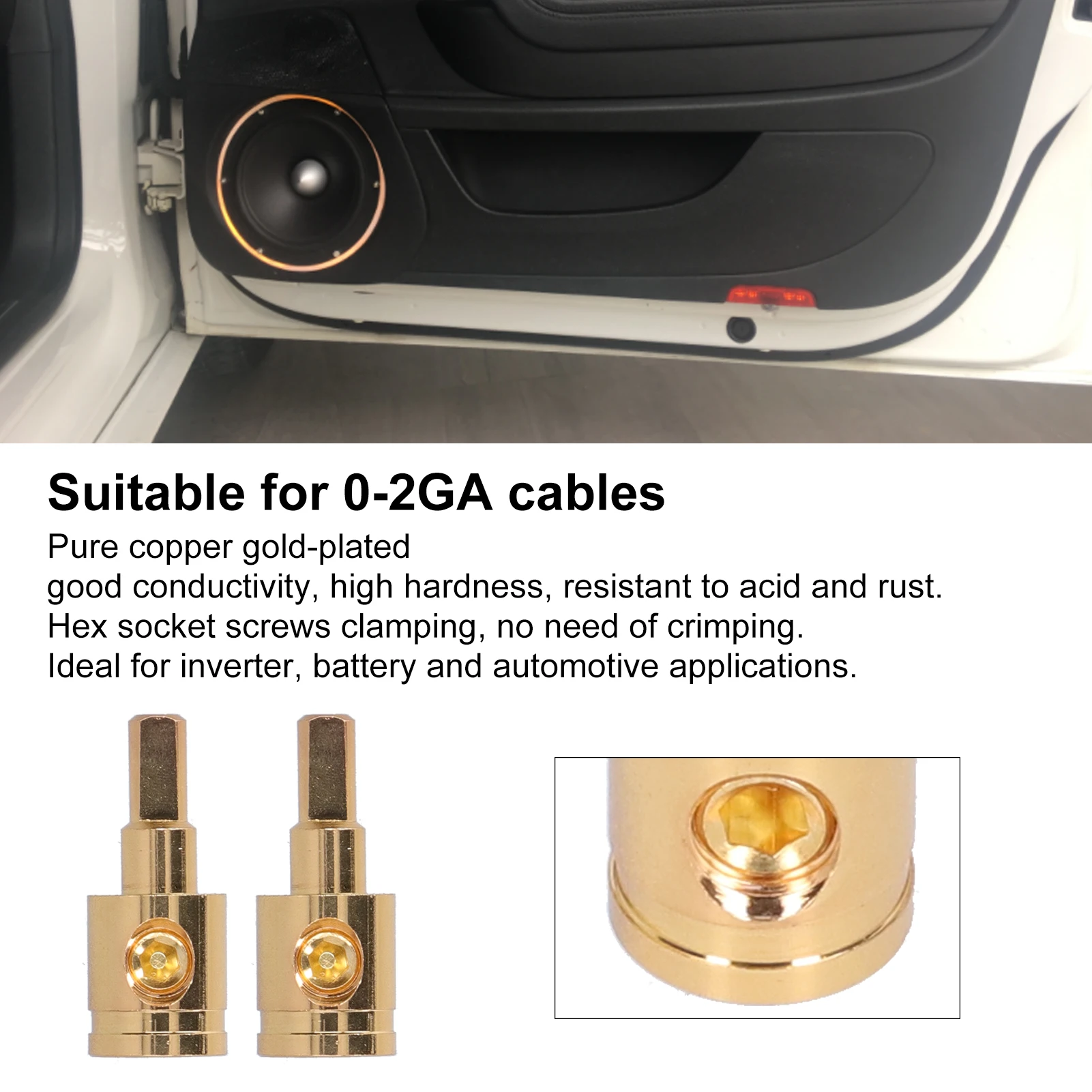 Power Wire Terminal 0GA Wire Reducer Terminal Connector Pure Copper Gold-Plated for Car Audio Amplifier Modification
Power Wire Terminal 0GA Wire Reducer Terminal Connector Pure Copper Gold-Plated for Car Audio Amplifier Modification
