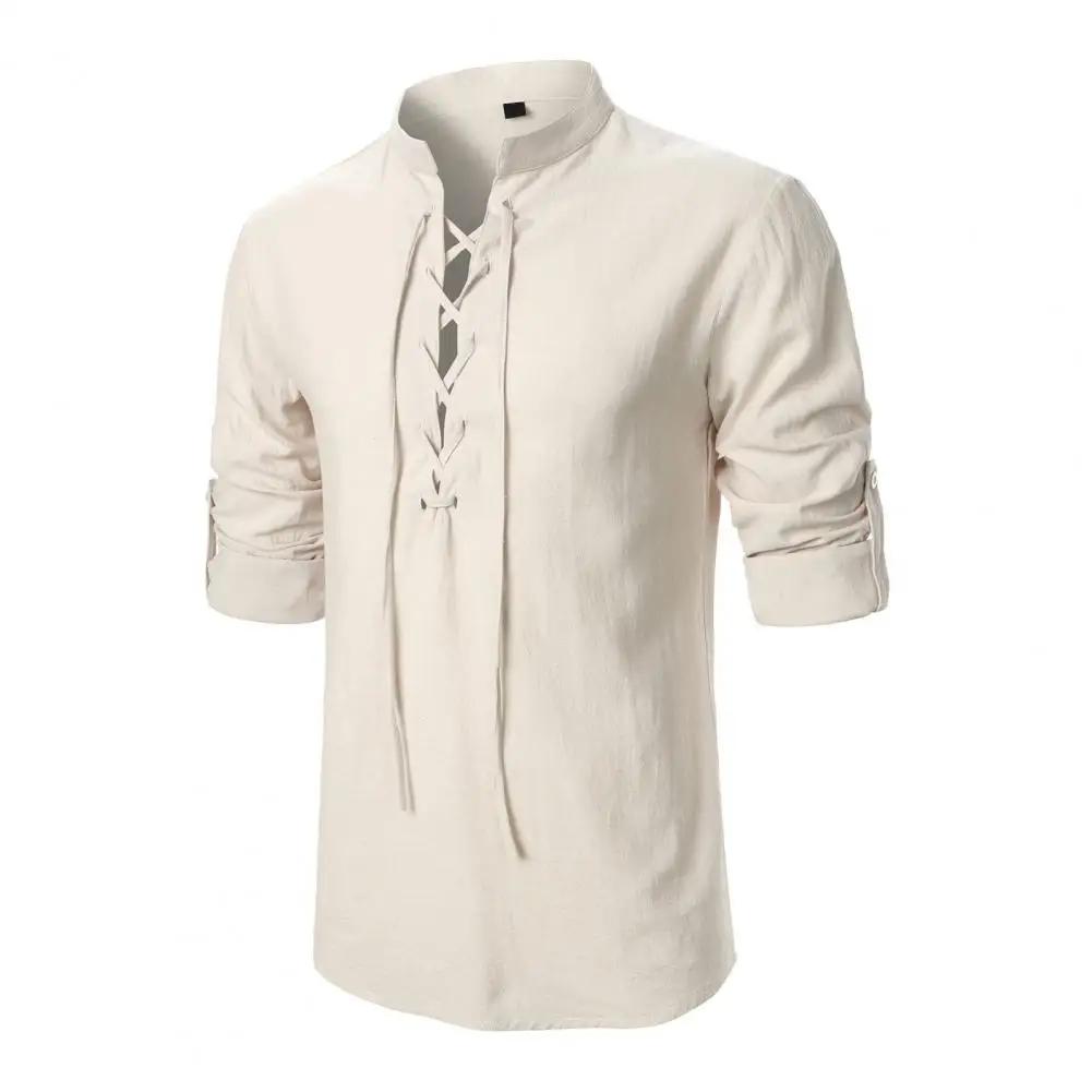 Long Sleeve Men Shirt Medieval-inspired Men's Shirt with Lace-up Stand Collar Cufflink Detailing for Casual Office Wear
Long Sleeve Men Shirt Medieval-inspired Men's Shirt with Lace-up Stand Collar Cufflink Detailing for Casual Office Wear