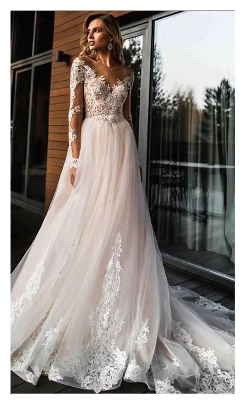 Elegant V-Neck Lace Wedding Dress Simple Long Sleeves Applique A Line Bridal Dress Sexy Backless Wedding Gowns Customized
Elegant V-Neck Lace Wedding Dress Simple Long Sleeves Applique A Line Bridal Dress Sexy Backless Wedding Gowns Customized