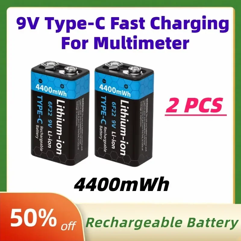 2PCS Large Capacity 4400mWh 9V Rechargeable Lithium-ion Batteries with Type-C Fast Charging for Multimeter Replace Batteries
2PCS Large Capacity 4400mWh 9V Rechargeable Lithium-ion Batteries with Type-C Fast Charging for Multimeter Replace Batteries