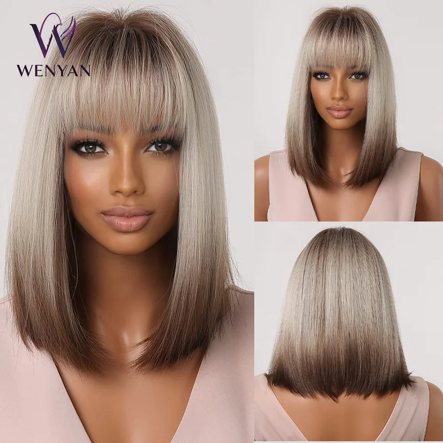 14inch Short Straight Brown with Grey Highlights Wigs Synthetic Bob Wigs for Women Heat Resistant Natural Looking Wig with Bangs
14inch Short Straight Brown with Grey Highlights Wigs Synthetic Bob Wigs for Women Heat Resistant Natural Looking Wig with Bangs