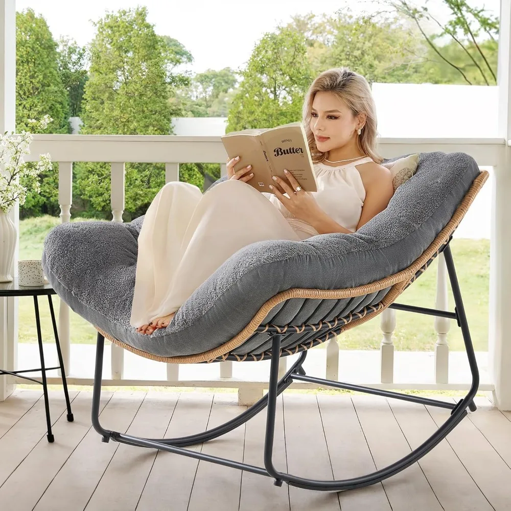 Outdoor Rocking Chairs, Oversized Papasan Rocking Chair Indoors with Padded Cushions, Rattan Wicker Lounge Chair for Living
Outdoor Rocking Chairs, Oversized Papasan Rocking Chair Indoors with Padded Cushions, Rattan Wicker Lounge Chair for Living