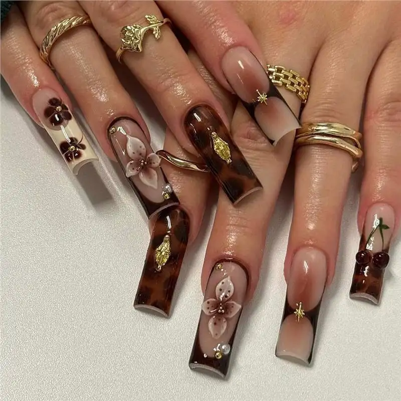 24Pcs White French Brown Smudge Fake Nails Long Square Head Detachable Press on False Nails 3D Flower Cherry Pearl Manicure Tips
24Pcs White French Brown Smudge Fake Nails Long Square Head Detachable Press on False Nails 3D Flower Cherry Pearl Manicure Tips