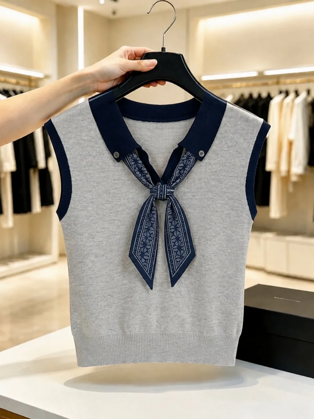 Elegant Neck Ice Silk Knitted Vest Soft Versatile Summer Sleeveless Top Fashionable Color Block Knitwear for Women
Elegant Neck Ice Silk Knitted Vest Soft Versatile Summer Sleeveless Top Fashionable Color Block Knitwear for Women