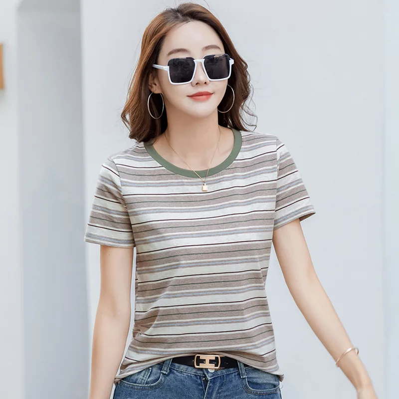New T Shirt Women Summer 2024 Fashion Short Sleeve O-neck Striped Tshirt Vintage Elegant Female T-shirt Casual Cotton Tops Tees
New T Shirt Women Summer 2024 Fashion Short Sleeve O-neck Striped Tshirt Vintage Elegant Female T-shirt Casual Cotton Tops Tees
