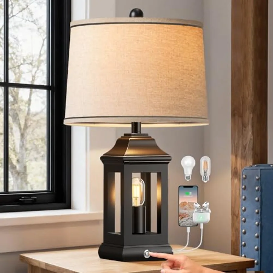 24" Rustic Farmhouse Table Lamps for Living Room, Single Pack Touch Dimmable Nightlight Vintage Bedside Lamps with USB A+C Port
24" Rustic Farmhouse Table Lamps for Living Room, Single Pack Touch Dimmable Nightlight Vintage Bedside Lamps with USB A+C Port