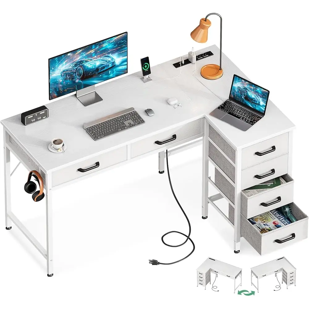 42 H L Shaped Desk With Drawers, Computer Desk With Power Outlets, Home Office Desk With 6 Drawers, Reversible Corner Desk For
42 H L Shaped Desk With Drawers, Computer Desk With Power Outlets, Home Office Desk With 6 Drawers, Reversible Corner Desk For