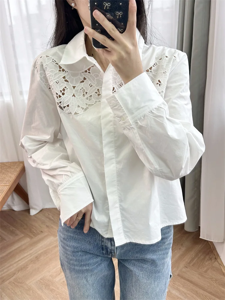 Women Floral Embroidery Shirt Hollow Out Turn Down Collar Single Breasted Long Sleeve Vintage Spring 2024 Blouse
Women Floral Embroidery Shirt Hollow Out Turn Down Collar Single Breasted Long Sleeve Vintage Spring 2024 Blouse