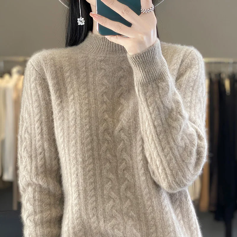 100% Merino Wool Cashmere Sweater Women's Knitted Sweater Half High Collar Long Sleeve Pullover Spring New Loose Fashion Top
100% Merino Wool Cashmere Sweater Women's Knitted Sweater Half High Collar Long Sleeve Pullover Spring New Loose Fashion Top