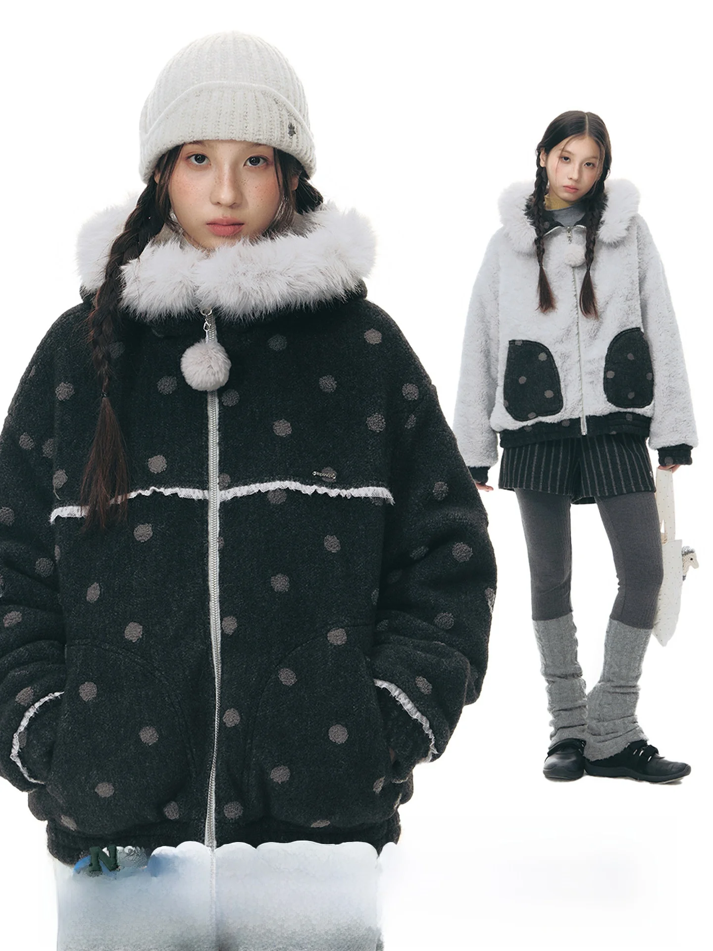 Оригинальная двусторонняя хлопковая куртка NAPSNAPS в горошек для женщин, новая зимняя модель с воротником из искусственной овчины и капюшоном, теплая верхняя одежда
Оригинальная двусторонняя хлопковая куртка NAPSNAPS в горошек для женщин, новая зимняя модель с воротником из искусственной овчины и капюшоном, теплая верхняя одежда