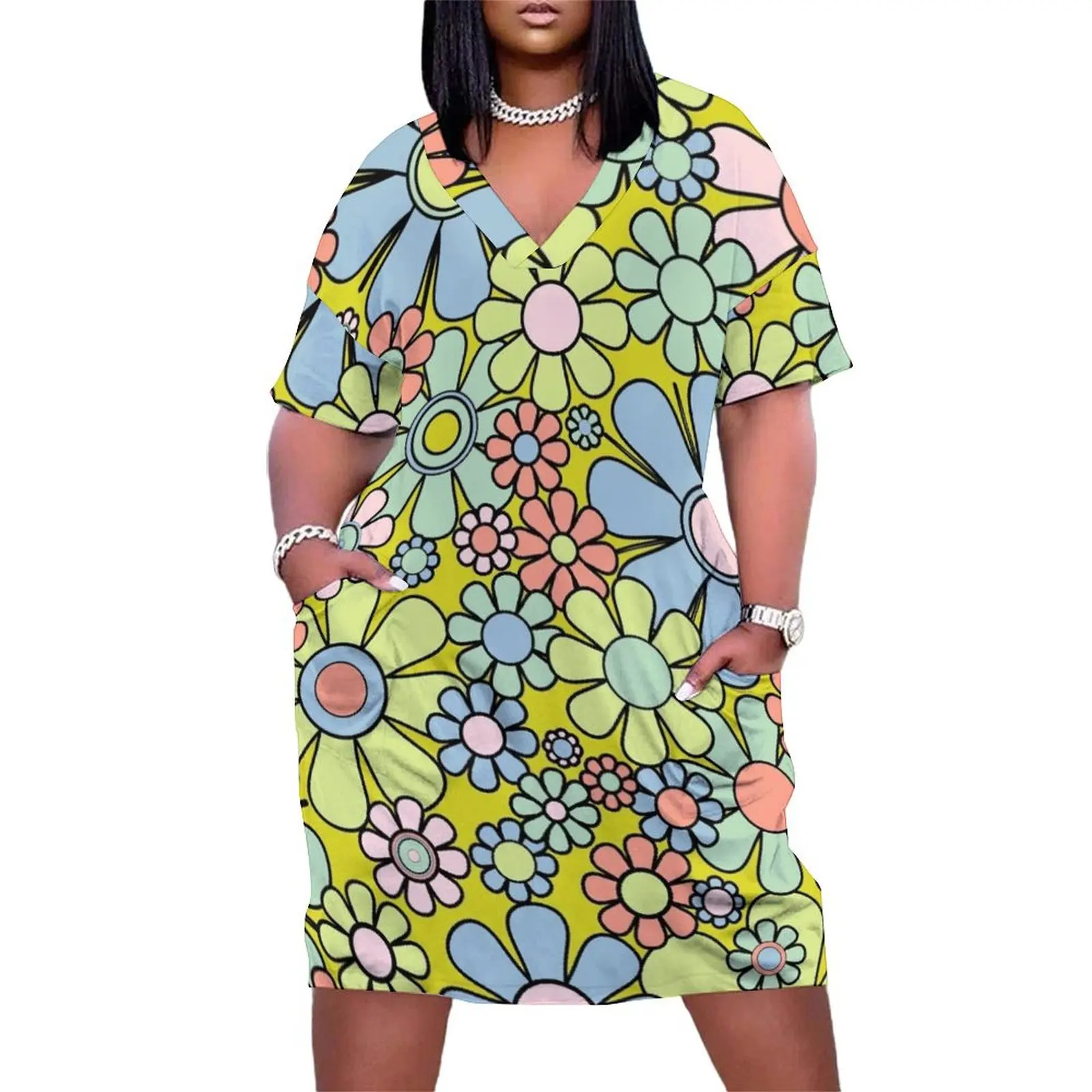 Retro Garden Flowers 60s 70s Spring Pastel Floral Pattern Green Chartreuse Blue Pink Loose Pocket Dress
Retro Garden Flowers 60s 70s Spring Pastel Floral Pattern Green Chartreuse Blue Pink Loose Pocket Dress