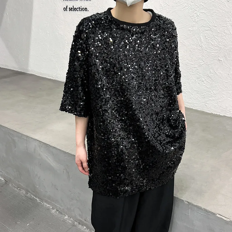Men's Summer Sequin T-shirt Korean Casual Fashion Male High Street Stage Performance Loose Shiny Short Sleeved Tees
Men's Summer Sequin T-shirt Korean Casual Fashion Male High Street Stage Performance Loose Shiny Short Sleeved Tees