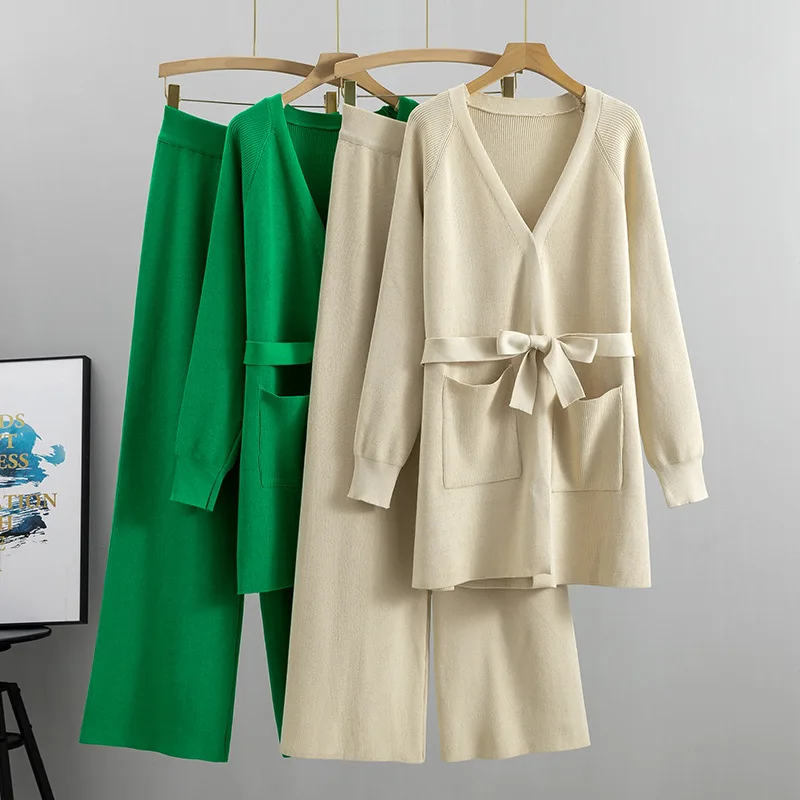 Sexy Tracksuit Women Two Piece Sleepwear Set Casual Loungewear Knit 2 Piece Sets with Blet Winter Knitted Cardigans Pants Suit
Sexy Tracksuit Women Two Piece Sleepwear Set Casual Loungewear Knit 2 Piece Sets with Blet Winter Knitted Cardigans Pants Suit