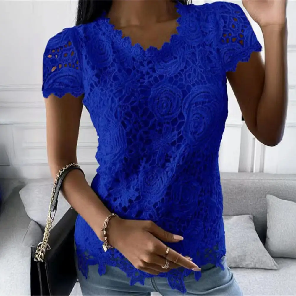 Breathable Lace Shirt Elegant Lace Splicing Women's Tee Shirt Casual O-neck Short Sleeve Blouse Solid Color Regular for Stylish
Breathable Lace Shirt Elegant Lace Splicing Women's Tee Shirt Casual O-neck Short Sleeve Blouse Solid Color Regular for Stylish