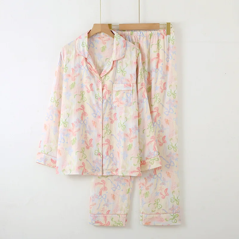 2025 Spring and Autumn Women's New Pajama Set 100% Cotton Crepe Long sleeved Pants Cute Home Two piece Set Pijamas Ladies
2025 Spring and Autumn Women's New Pajama Set 100% Cotton Crepe Long sleeved Pants Cute Home Two piece Set Pijamas Ladies