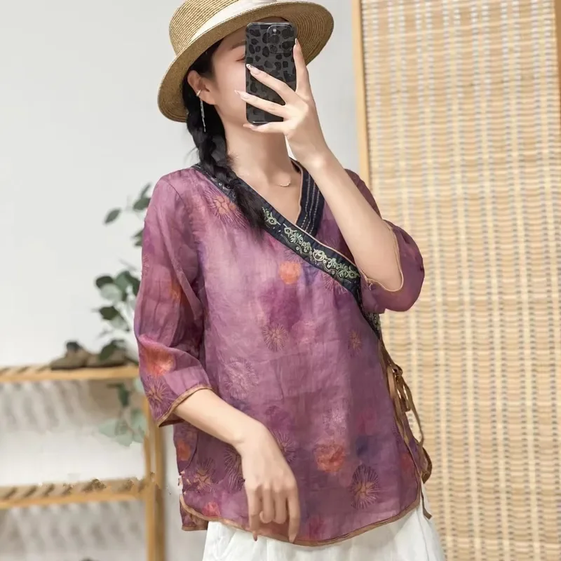 2024 Traditional Chinese Shirt Cotton Chinese Style Tops Retro Folk Tea Clothing Flower Print Blouses Women Daily Chiffon Blouse 
2024 Traditional Chinese Shirt Cotton Chinese Style Tops Retro Folk Tea Clothing Flower Print Blouses Women Daily Chiffon Blouse