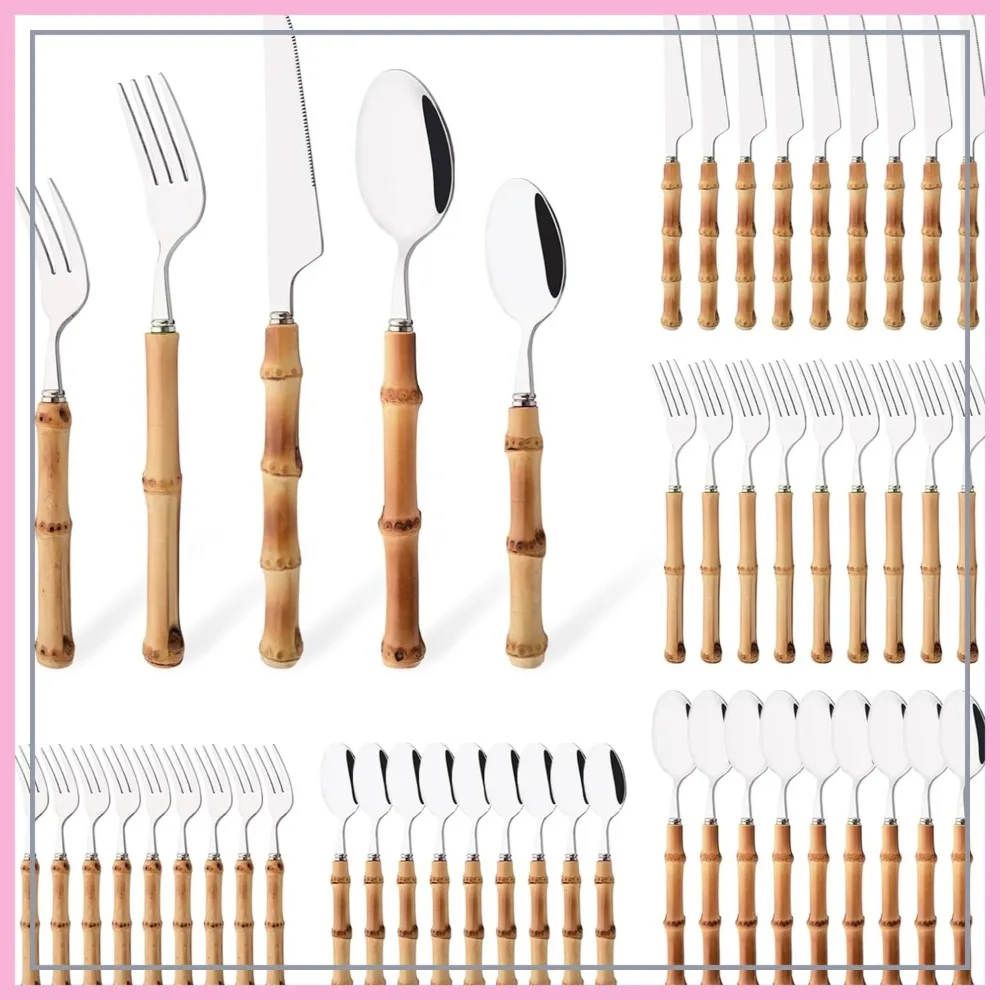 50PCS Silverware Set for 10, Bamboo Handle Flatware, Stainless Steel Cutlery for Home, Restaurant, Party
50PCS Silverware Set for 10, Bamboo Handle Flatware, Stainless Steel Cutlery for Home, Restaurant, Party