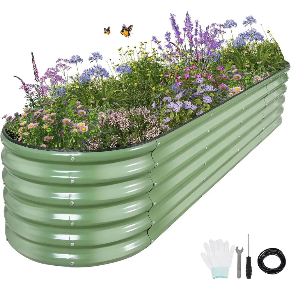 Oval Outdoor Steel Raised Garden Bed - 8x2x1.4ft Metal Planter Box with Protective Tape, Bracing Rods, Gloves, and Vegetables, H
Oval Outdoor Steel Raised Garden Bed - 8x2x1.4ft Metal Planter Box with Protective Tape, Bracing Rods, Gloves, and Vegetables, H