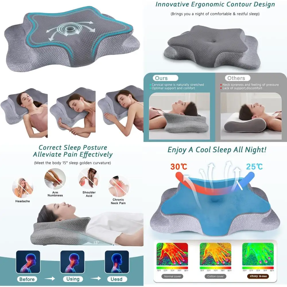 Шейная подушка из пены с эффектом памяти для облегчения боли, эргономичная поддержка для сна по бокам и спине, королевский размер
Шейная подушка из пены с эффектом памяти для облегчения боли, эргономичная поддержка для сна по бокам и спине, королевский размер