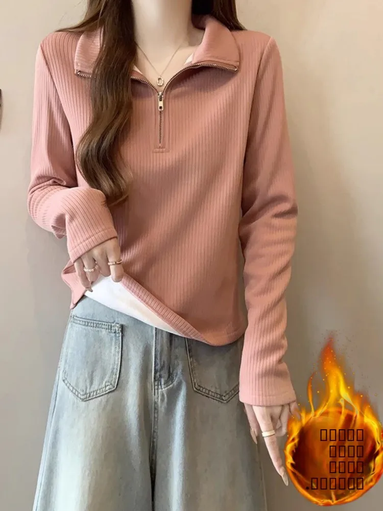 Pink Fleece Lined Thickened Hoodie Women's Spring Autumn New Style plus Size Slimming Half Zippered Base Shirt
Pink Fleece Lined Thickened Hoodie Women's Spring Autumn New Style plus Size Slimming Half Zippered Base Shirt