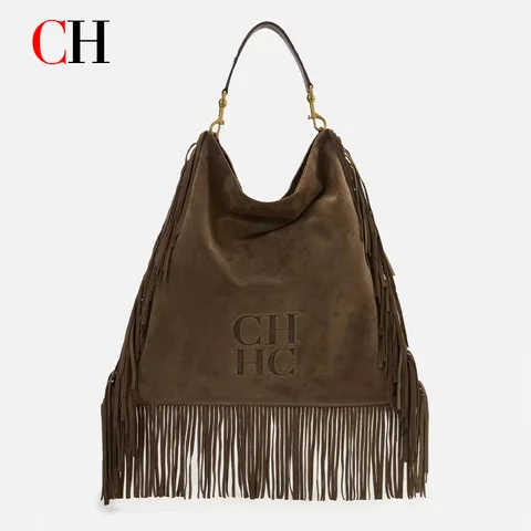 CH New Women Fringe Hobo Bag Suede Texture Large Capacity Shoulder Crossbody Bag Vintage Bohemian Handbag