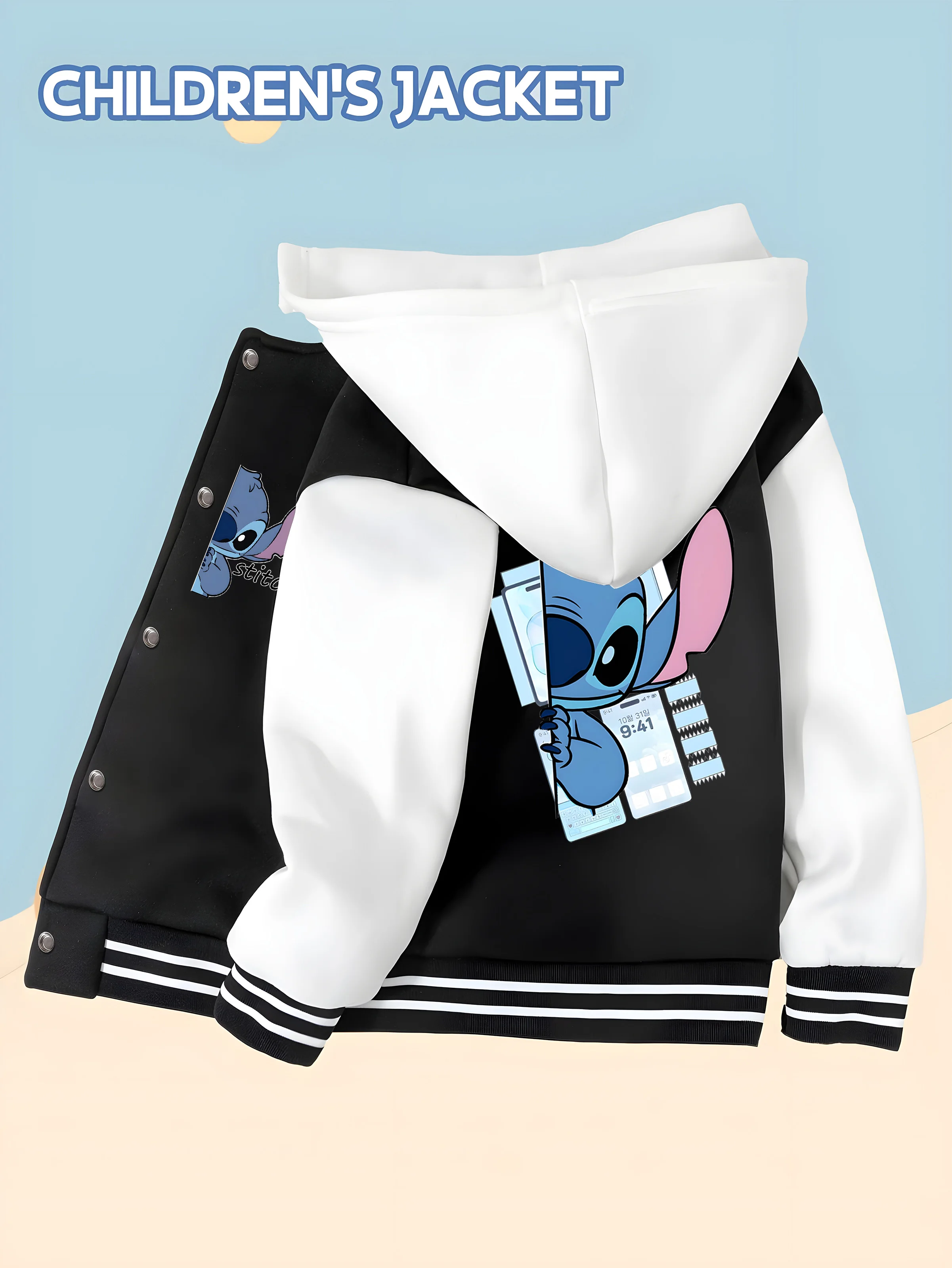 MINISO Disney Boys Baseball Jacket - Stitch Phone, small logo on front and Stitch phone on back, versatile and fashionable
MINISO Disney Boys Baseball Jacket - Stitch Phone, small logo on front and Stitch phone on back, versatile and fashionable