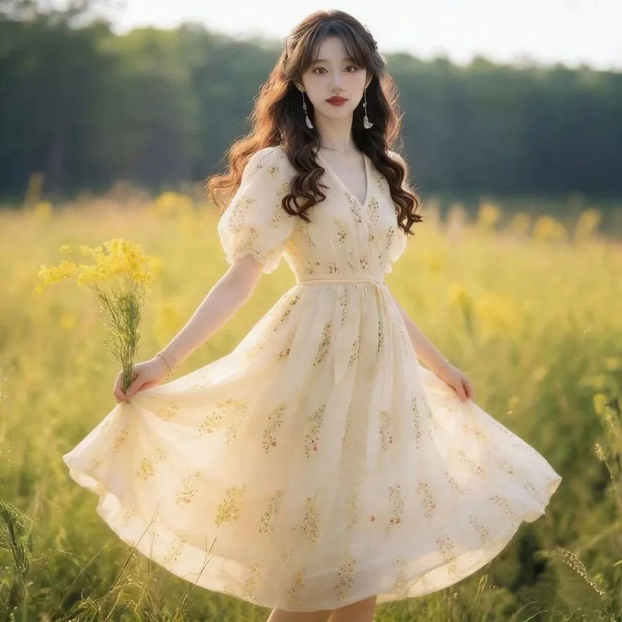 【New style】French style wool yellow flower blister sleeve dress for women, 2026 summer new fashion sweet age tea skirt for wome
【New style】French style wool yellow flower blister sleeve dress for women, 2026 summer new fashion sweet age tea skirt for wome