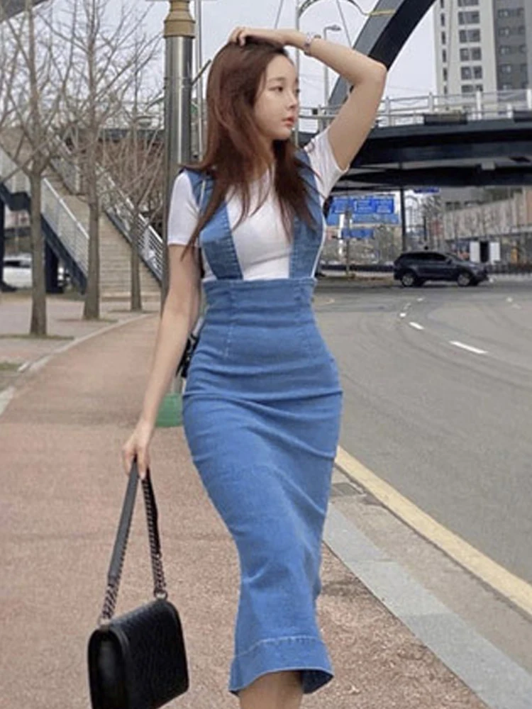Women's Korean Style Midi Denim Skirt Female Fashionable Sweet Blue Split Strap Slim Date Skirts Lady High Street Clothes Mujer
Women's Korean Style Midi Denim Skirt Female Fashionable Sweet Blue Split Strap Slim Date Skirts Lady High Street Clothes Mujer