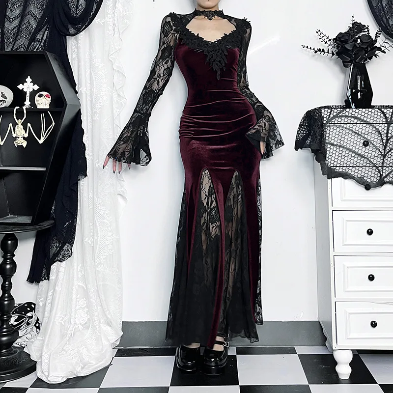 Aesthetic Gothic Midi Dress Women Vintage Split Maxi Dresses Vintage Black Velvet Chain Patchwork Bodycon Long Dress Grunge Robe
Aesthetic Gothic Midi Dress Women Vintage Split Maxi Dresses Vintage Black Velvet Chain Patchwork Bodycon Long Dress Grunge Robe