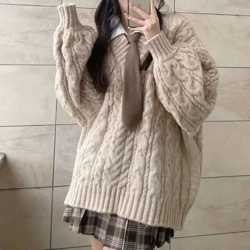 Women Sweater Harajuku Oversized Knitted Pullovers Korean Long Sleeve V Neck Knitwear Preppy Solid Loose Jumper Spring Autumn
Women Sweater Harajuku Oversized Knitted Pullovers Korean Long Sleeve V Neck Knitwear Preppy Solid Loose Jumper Spring Autumn