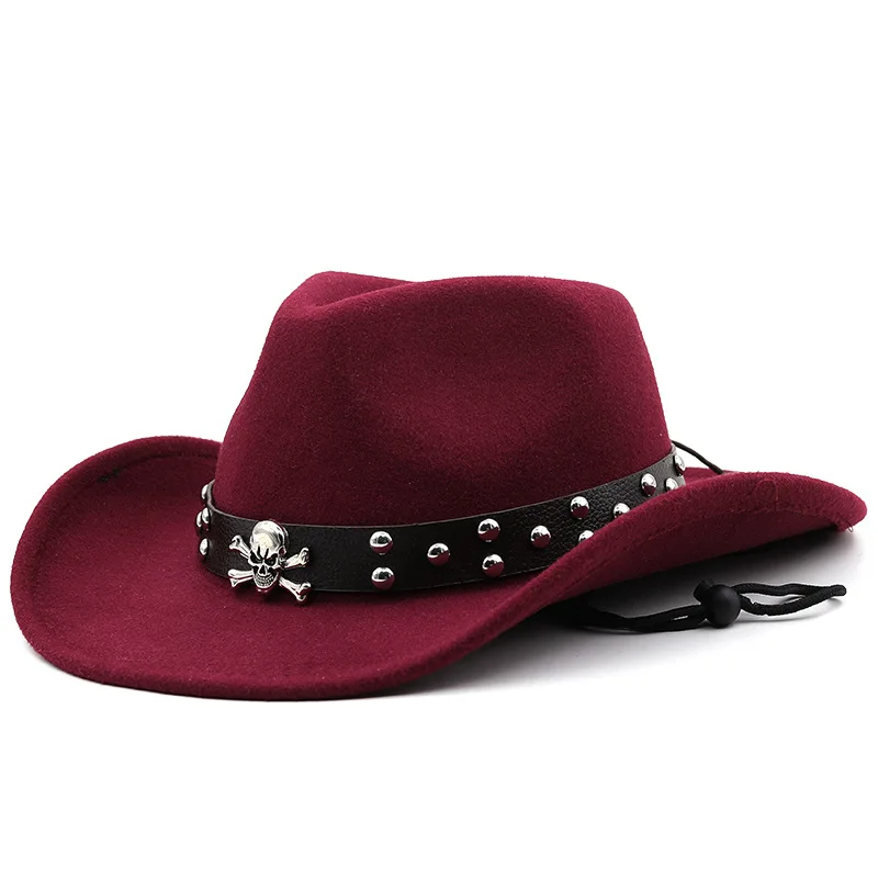 Translation: Cross-border Men's and Women's Western Skull Cowboy Hip Hop Wool Felt Hat Jazz Hat Top Hat Autumn Winter Turn-up Ed
Translation: Cross-border Men's and Women's Western Skull Cowboy Hip Hop Wool Felt Hat Jazz Hat Top Hat Autumn Winter Turn-up Ed