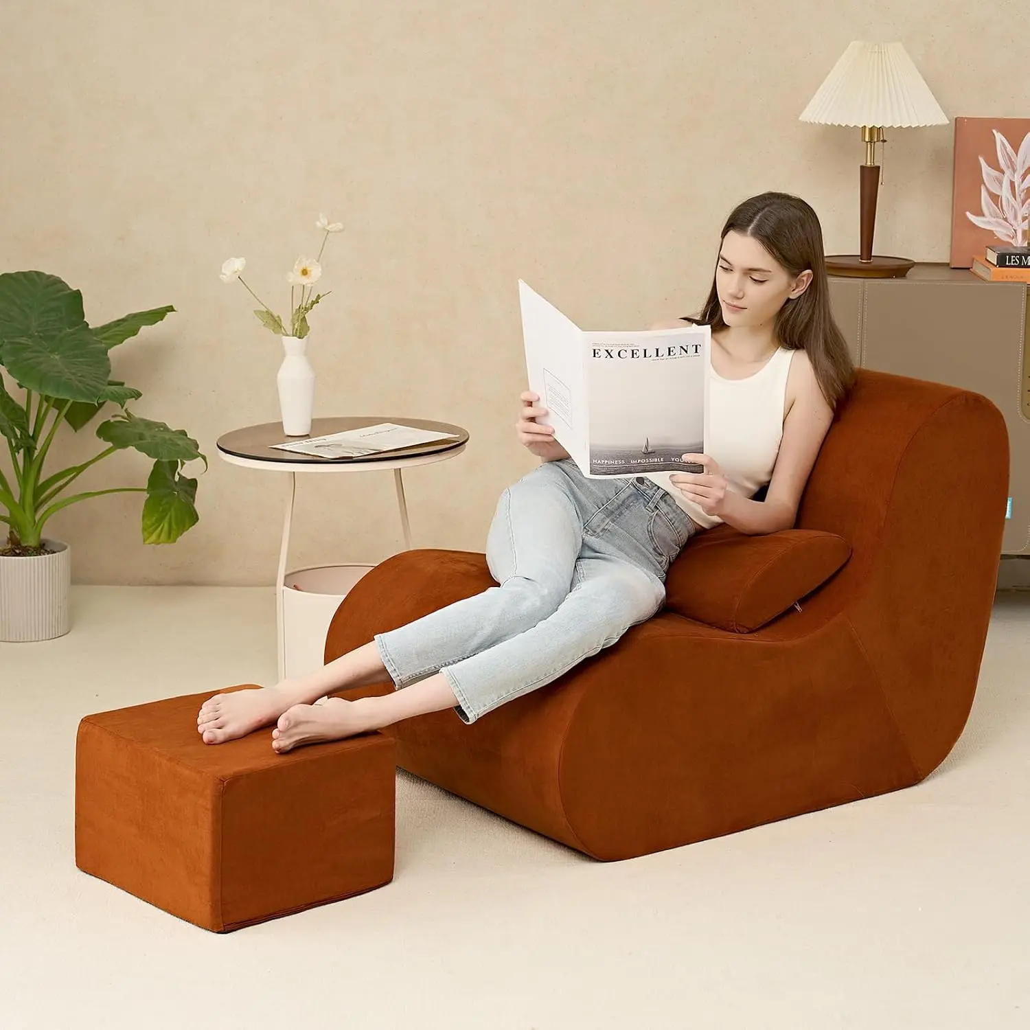 Large Bean Bag Chair with Ottoman, High-Density Foam for Adults, Cozy Lounger Sofa with Waist Support in Burnt Orange
Large Bean Bag Chair with Ottoman, High-Density Foam for Adults, Cozy Lounger Sofa with Waist Support in Burnt Orange