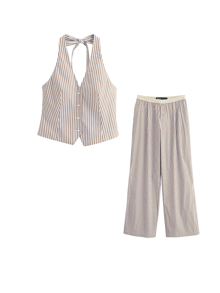 Women Summer Striped 2-Pieces Sets 2025 Vintage Sweet Halter Camis Tops and Trousers Female Elegant Street Two Suits Clothing
Women Summer Striped 2-Pieces Sets 2025 Vintage Sweet Halter Camis Tops and Trousers Female Elegant Street Two Suits Clothing