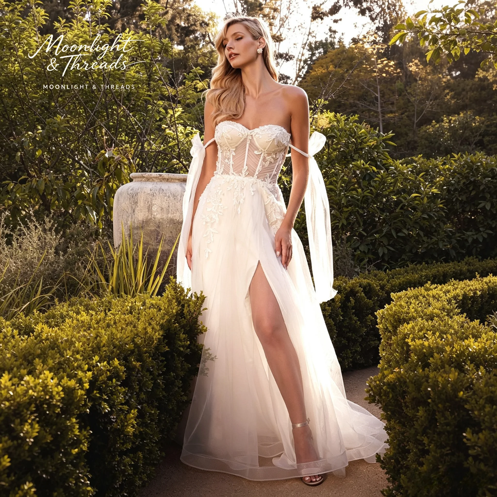 Ivory white strapless sleeveless ball gown floor-length formal occasion wedding dress with embroidered fishtail hem
Ivory white strapless sleeveless ball gown floor-length formal occasion wedding dress with embroidered fishtail hem