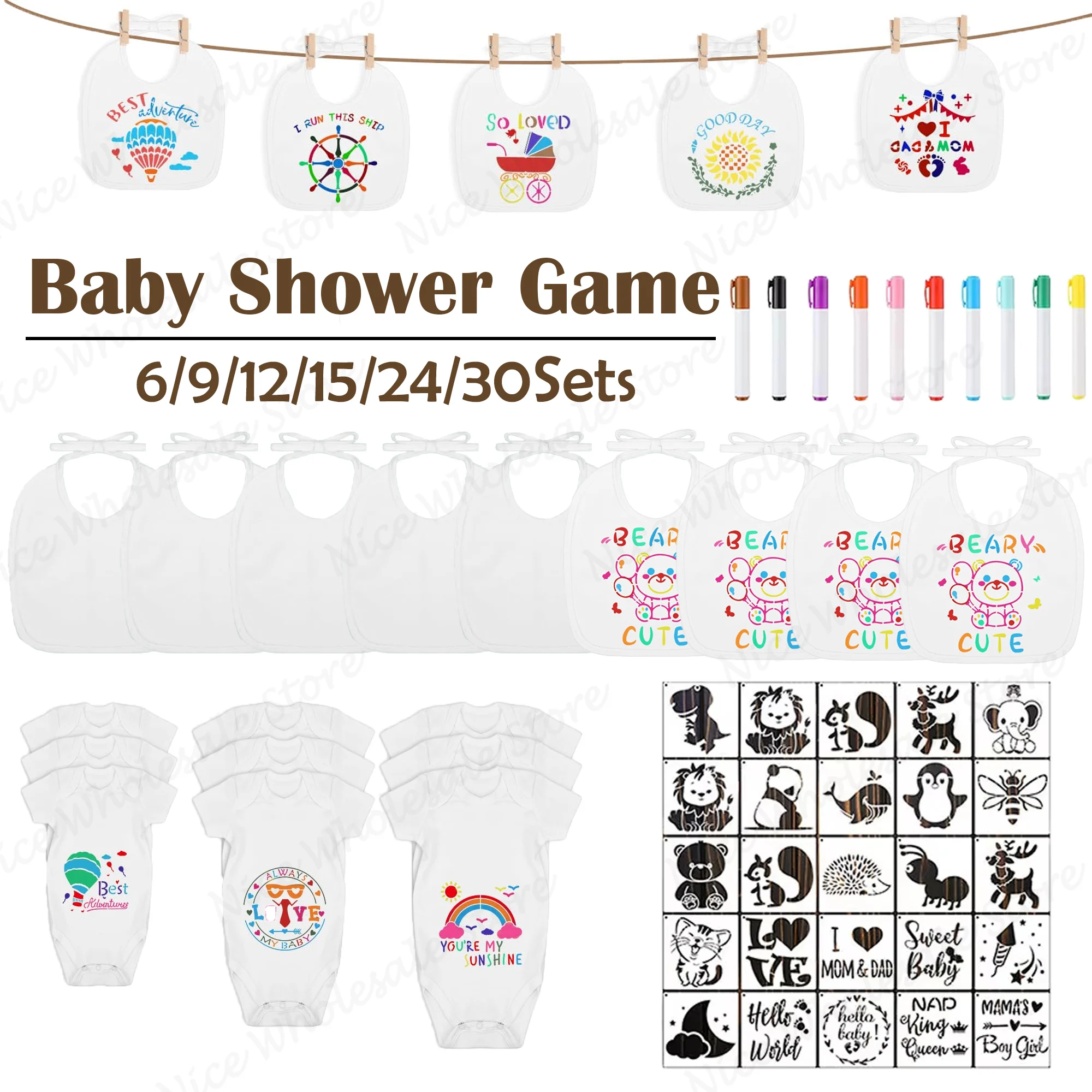 6-30 комплектов, нагрудники для игр в детский душ, боди, белые нагрудники для новорожденных, товары для вечеринок с определением пола, с тканью, красочные маркеры «сделай сам»
6-30 комплектов, нагрудники для игр в детский душ, боди, белые нагрудники для новорожденных, товары для вечеринок с определением пола, с тканью, красочные маркеры «сделай сам»