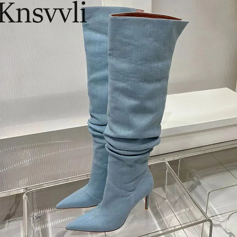 Sexy PHigh Heels Over The Knee Boots Woman Denim Pleated Long Boots Runway Shoes Women Stiletto Thigh High Boots Women Botas
Sexy PHigh Heels Over The Knee Boots Woman Denim Pleated Long Boots Runway Shoes Women Stiletto Thigh High Boots Women Botas