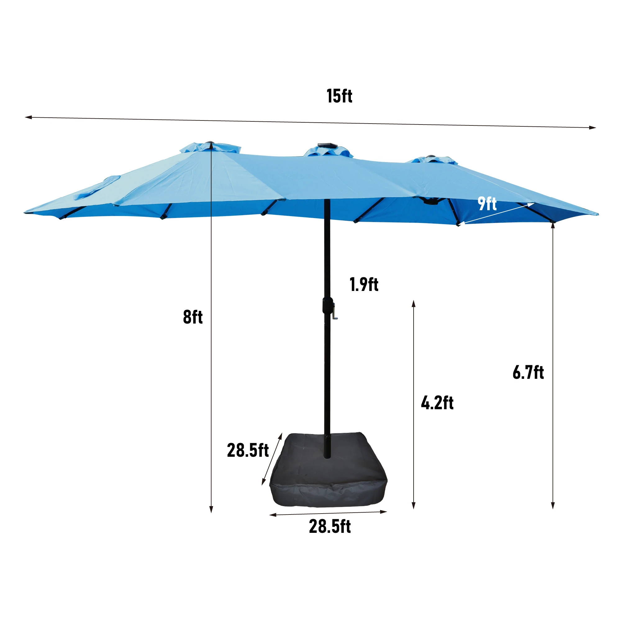 15x9 FT Double-Sided Blue Rectangular Outdoor Twin Patio Market Umbrella Foldable Waterproof Light Base Large Outdoor Furniture
15x9 FT Double-Sided Blue Rectangular Outdoor Twin Patio Market Umbrella Foldable Waterproof Light Base Large Outdoor Furniture