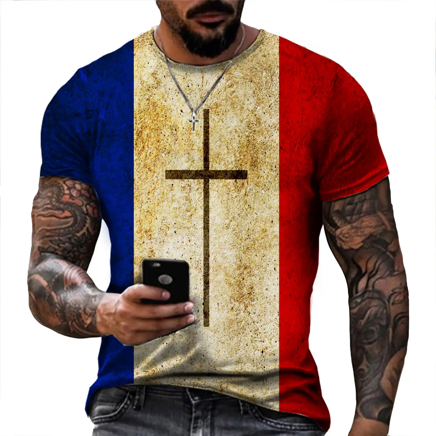Summer Fashion France Flag 3D Print Men's T-Shirt Jesus Cross Short Sleeve Casual Male T Shirt Top
Summer Fashion France Flag 3D Print Men's T-Shirt Jesus Cross Short Sleeve Casual Male T Shirt Top