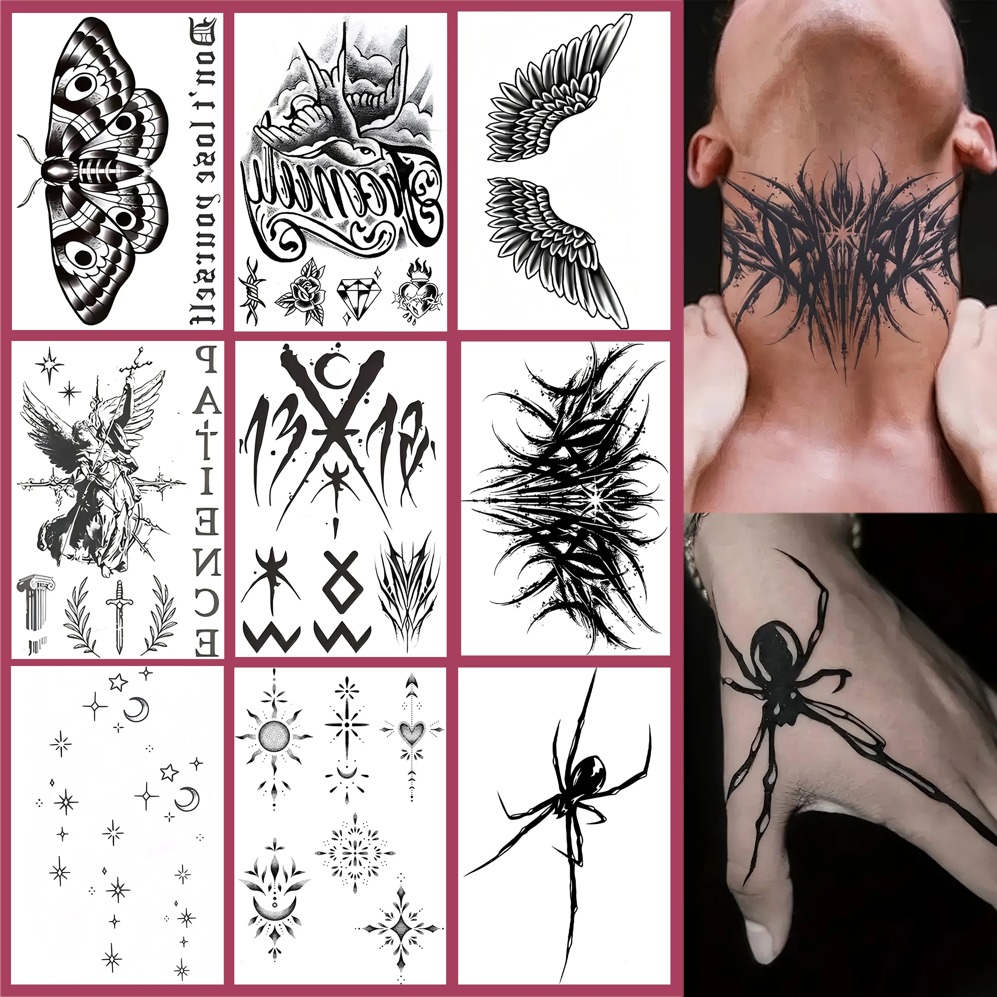 1 Sheet Spider Moth Crescent Angel Star Temporary Tattoos For Adult Neck Hands, Fake Tattoo Sticker Long Lasting Realistic Tatoo
1 Sheet Spider Moth Crescent Angel Star Temporary Tattoos For Adult Neck Hands, Fake Tattoo Sticker Long Lasting Realistic Tatoo