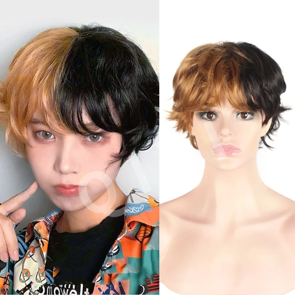 Unisex Black Yellow Black and White Color Blocked Short Hair Korean Version Lolita Short Curly Hair cosplay Anime Wig Headband
Unisex Black Yellow Black and White Color Blocked Short Hair Korean Version Lolita Short Curly Hair cosplay Anime Wig Headband