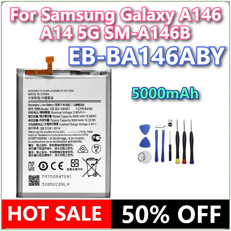 Совершенно новый аккумулятор для мобильного телефона EB-BA146ABY 5000 мАч для Samsung Galaxy A146 A14 5G SM-A146B + инструменты
Совершенно новый аккумулятор для мобильного телефона EB-BA146ABY 5000 мАч для Samsung Galaxy A146 A14 5G SM-A146B + инструменты