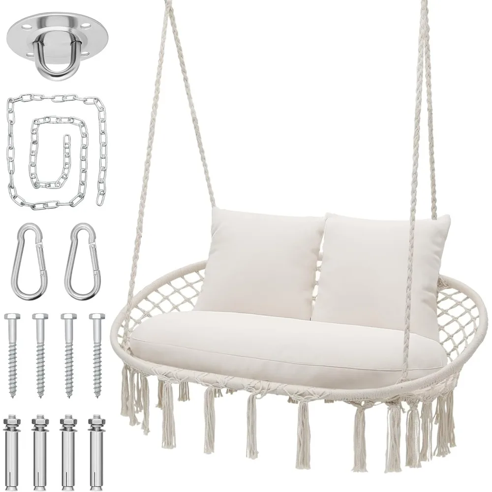 MoNiBloom Beige Double Macrame Swing Chair 3 Cushions 700lbs Boho Hammock Chair Indoor Outdoor Porch Balcony Backyard
MoNiBloom Beige Double Macrame Swing Chair 3 Cushions 700lbs Boho Hammock Chair Indoor Outdoor Porch Balcony Backyard