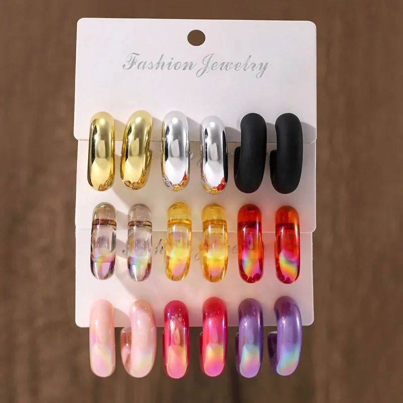 Fashionable and Creative Acrylic Earring Set Retro C-shaped Resin Dopamine Women's Ear Accessories
Fashionable and Creative Acrylic Earring Set Retro C-shaped Resin Dopamine Women's Ear Accessories