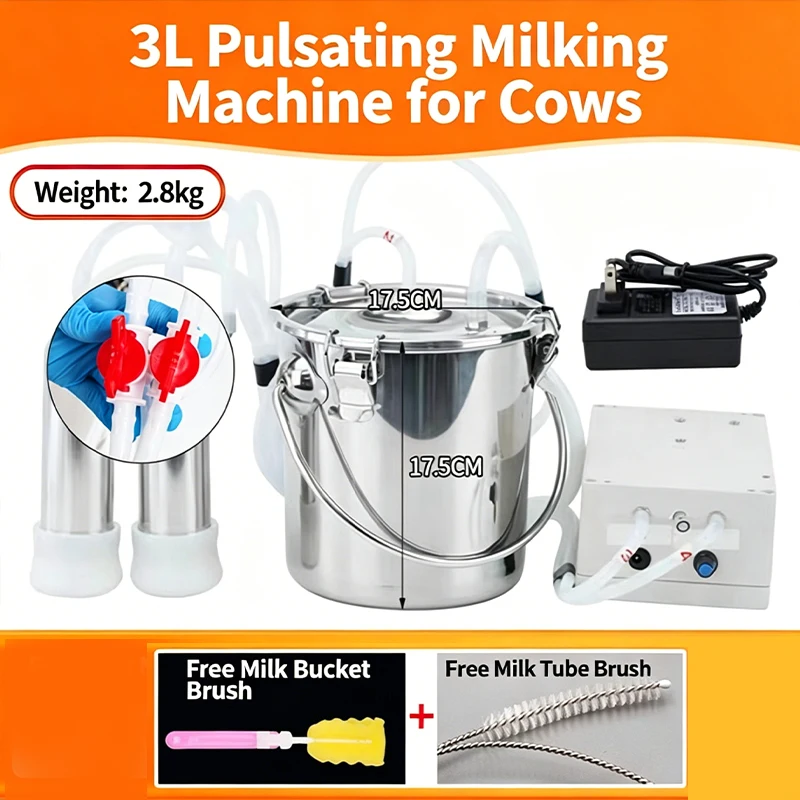3L Electric / Pulsating Automatic Milking Machine for Cow Goat Sheep Vacuum Pump Milker with Bucket Dairy Farm Milking Equipment
3L Electric / Pulsating Automatic Milking Machine for Cow Goat Sheep Vacuum Pump Milker with Bucket Dairy Farm Milking Equipment