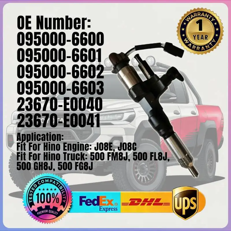 Fuel Injector 095000-6601 23670-E0040 16650-Z502A for Hino Engine J08E J08C Truck 500FM8J 500FL8J 500GH8J 500FG8J
Fuel Injector 095000-6601 23670-E0040 16650-Z502A for Hino Engine J08E J08C Truck 500FM8J 500FL8J 500GH8J 500FG8J