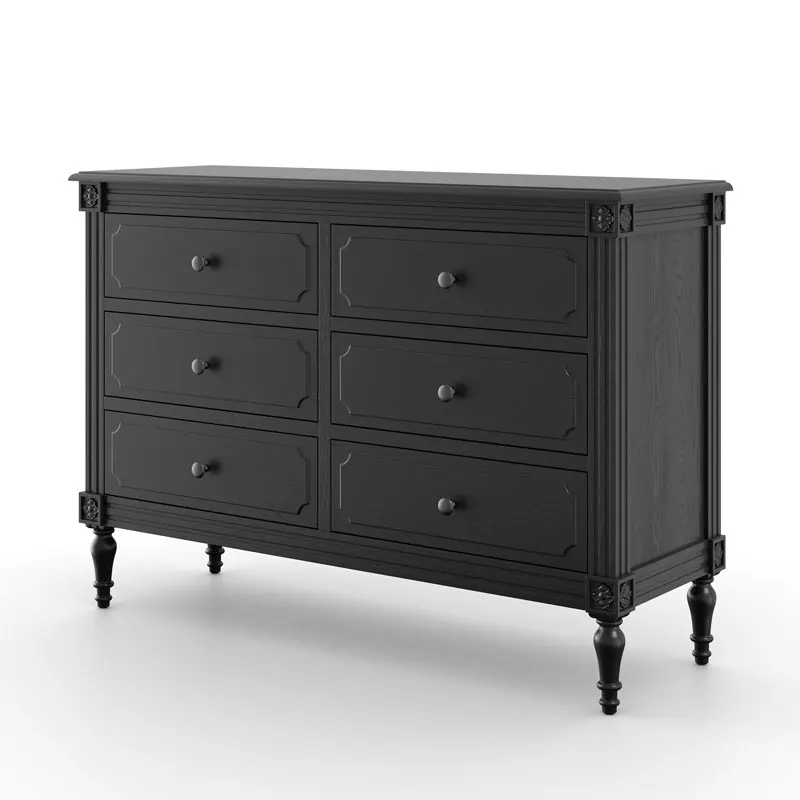 Retro black solid wooden barrel cabinet, living room French multi-drawer locker, six-barrel storage cabinet customization
Retro black solid wooden barrel cabinet, living room French multi-drawer locker, six-barrel storage cabinet customization