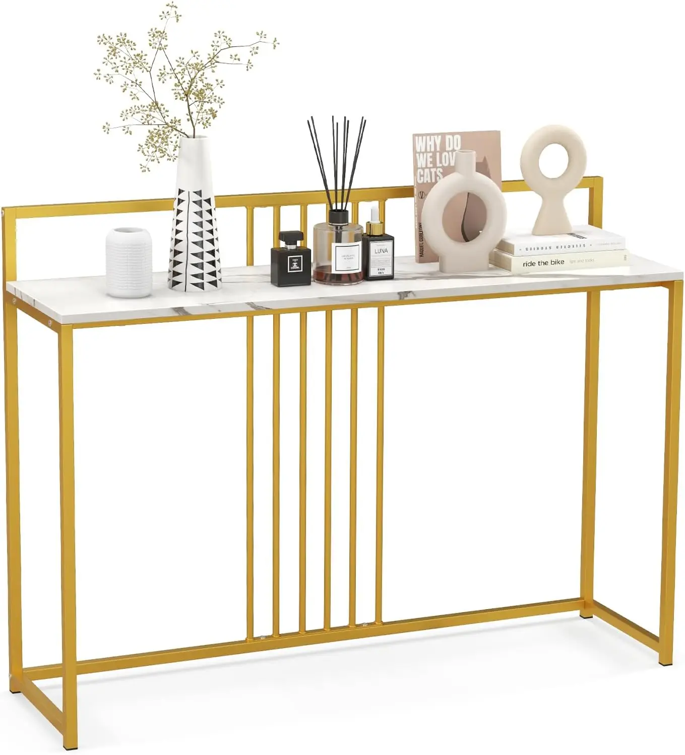 47” Modern Console Table, Faux Marble Top Entryway Table With Baffle, Golden Metal Frame, Foyer Table, Behind Sofa Couch Table,
47” Modern Console Table, Faux Marble Top Entryway Table With Baffle, Golden Metal Frame, Foyer Table, Behind Sofa Couch Table,