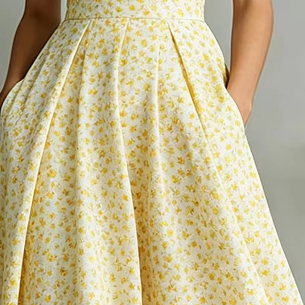 Women's Sweet Yellow Floral Print Dress Elegant Stand Collar Short Sleeve Side Pocket Fashion Summer Versatile Party Outfit
Women's Sweet Yellow Floral Print Dress Elegant Stand Collar Short Sleeve Side Pocket Fashion Summer Versatile Party Outfit